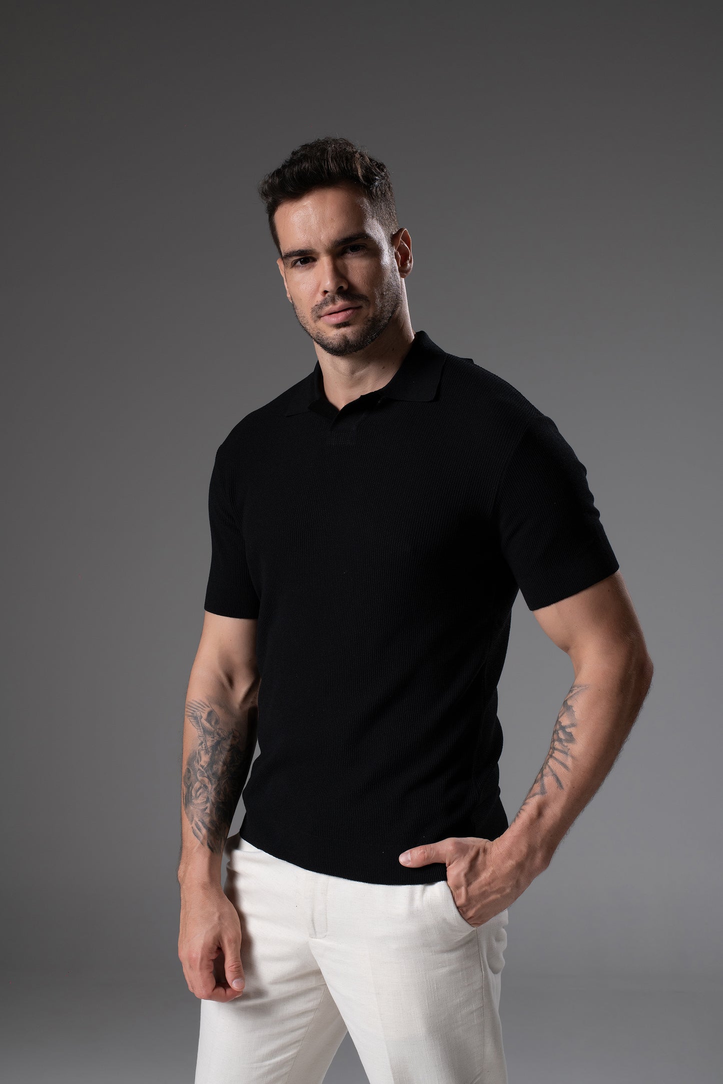 T-Shirt Tricô Polo Preta