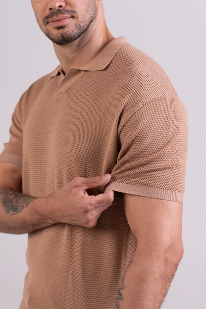T-Shirt Tricô Polo Bege