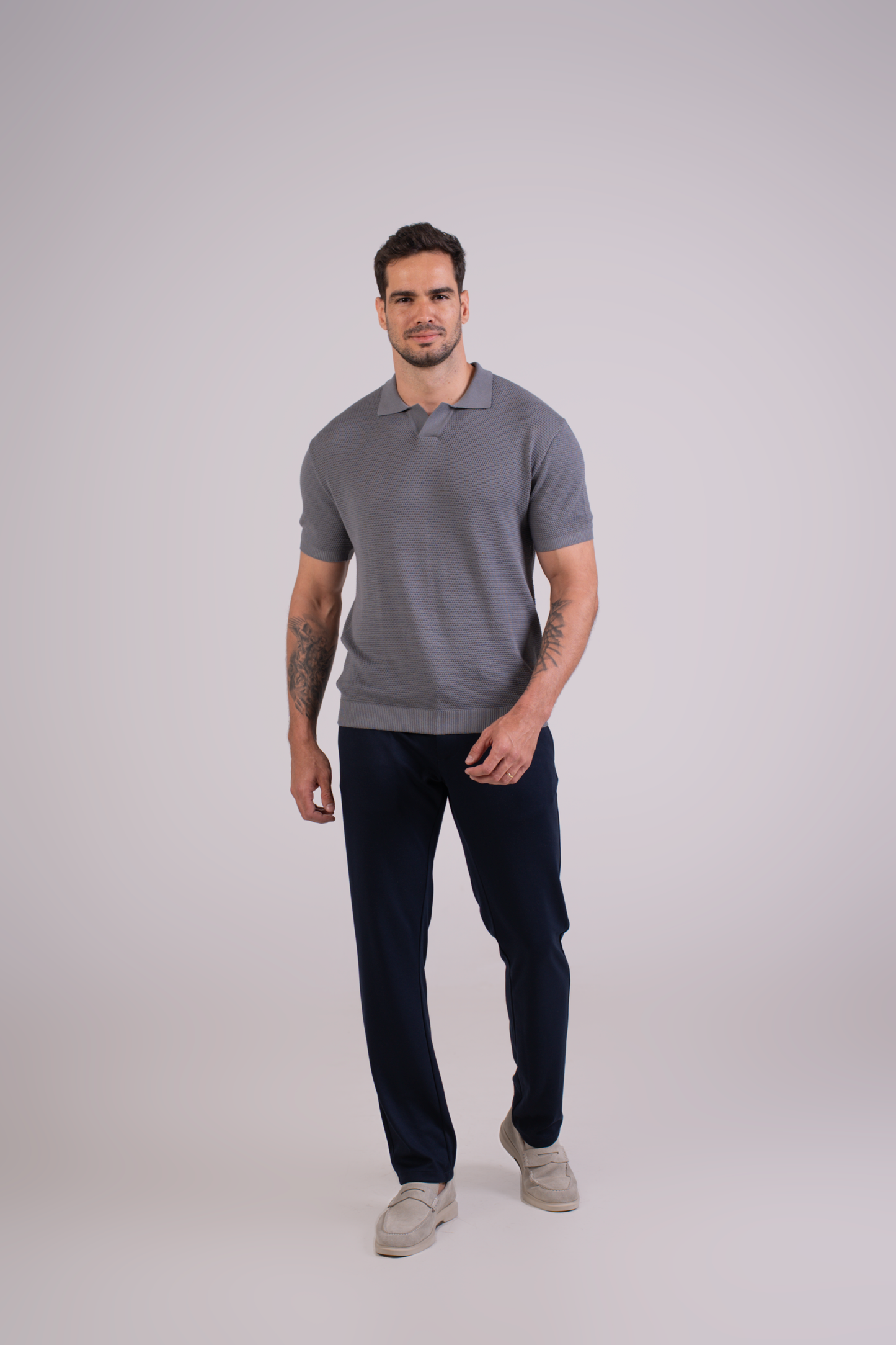 T-Shirt Tricô Polo Cinza