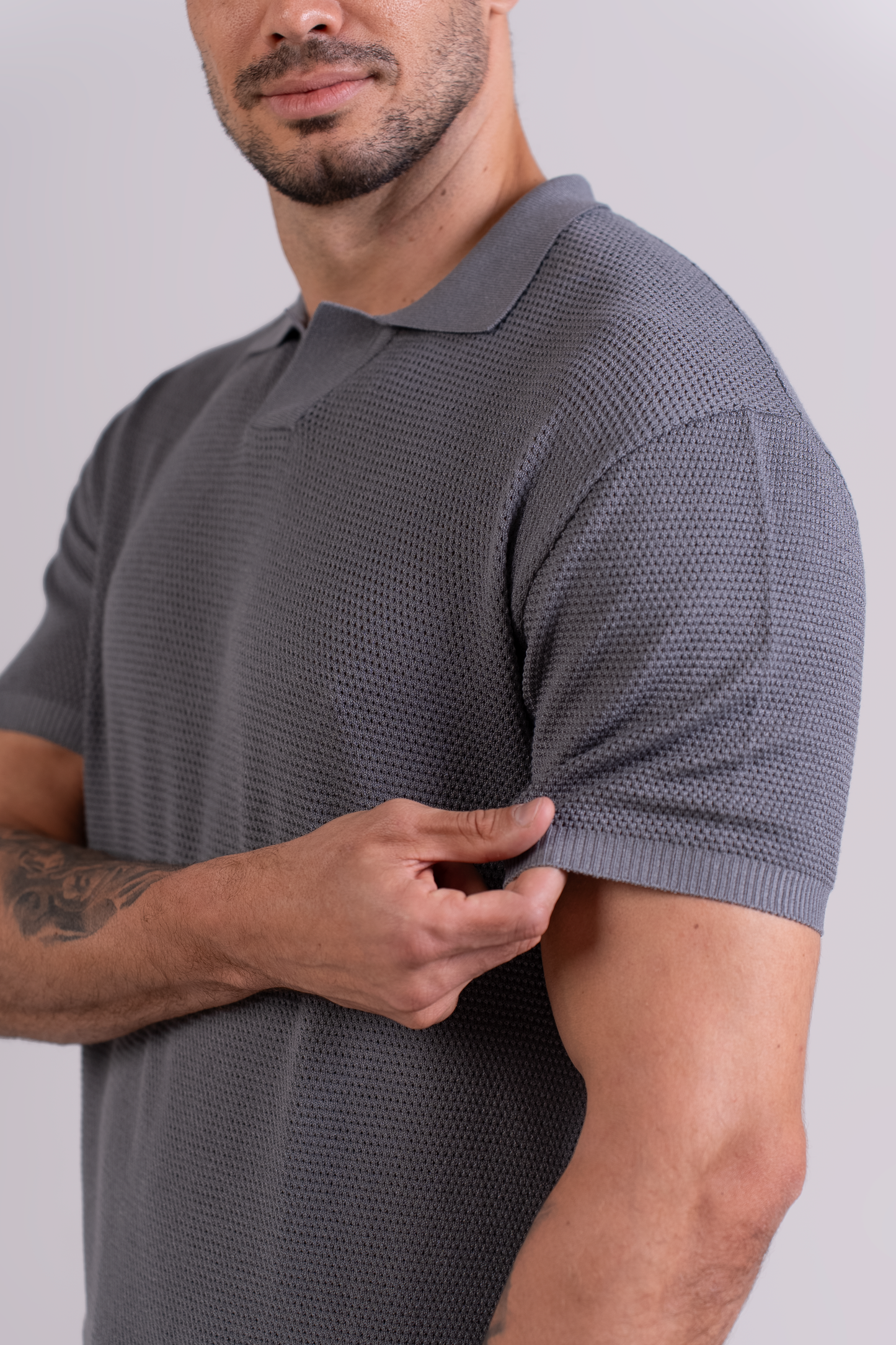 T-Shirt Tricô Polo Cinza