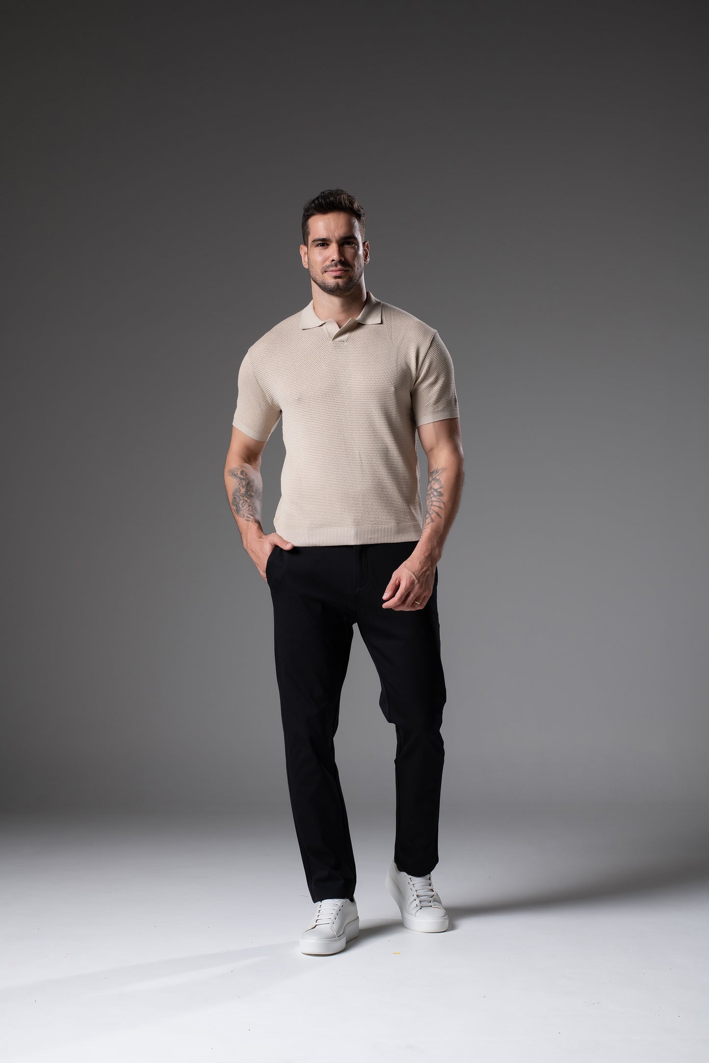 T-Shirt Tricô Polo Creme