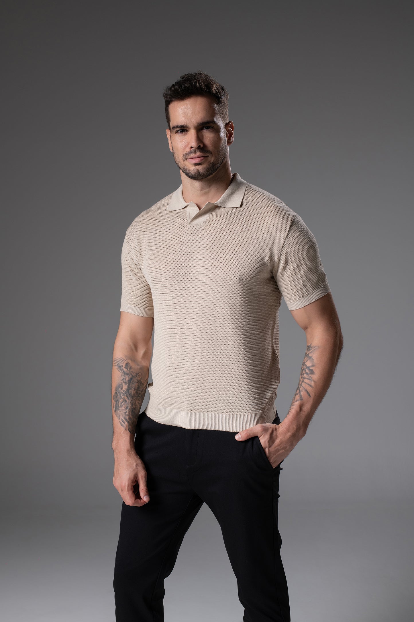 T-Shirt Tricô Polo Creme
